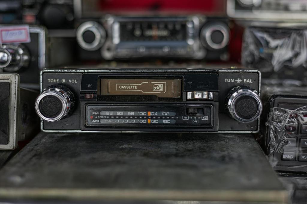 vintage car stereo with cassette tape deck